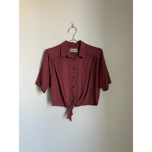 Urban Outfitters Women's Jena Tie Front Blouse in Mulberry Size XS - Picture 1 of 6
